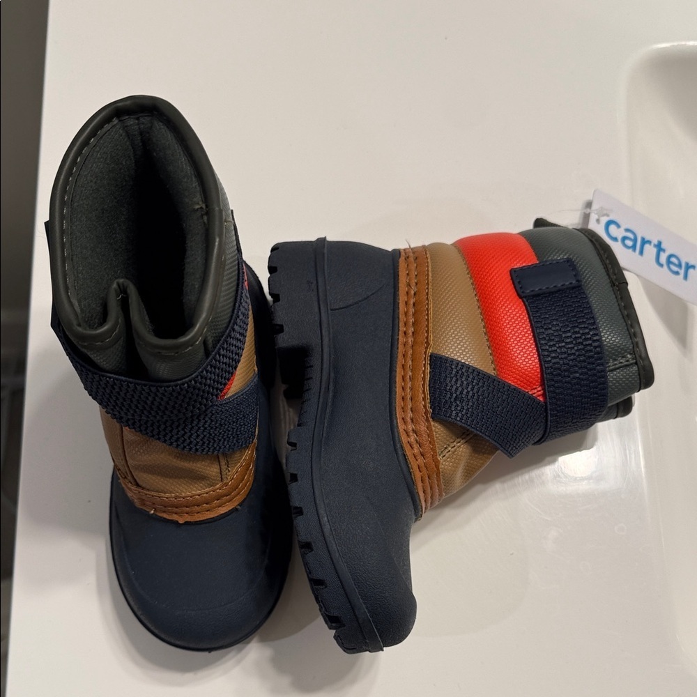 Carter's Kids Colorblock Strap Snow Boots - Olive, Red, Tan - Picture 5 of 8